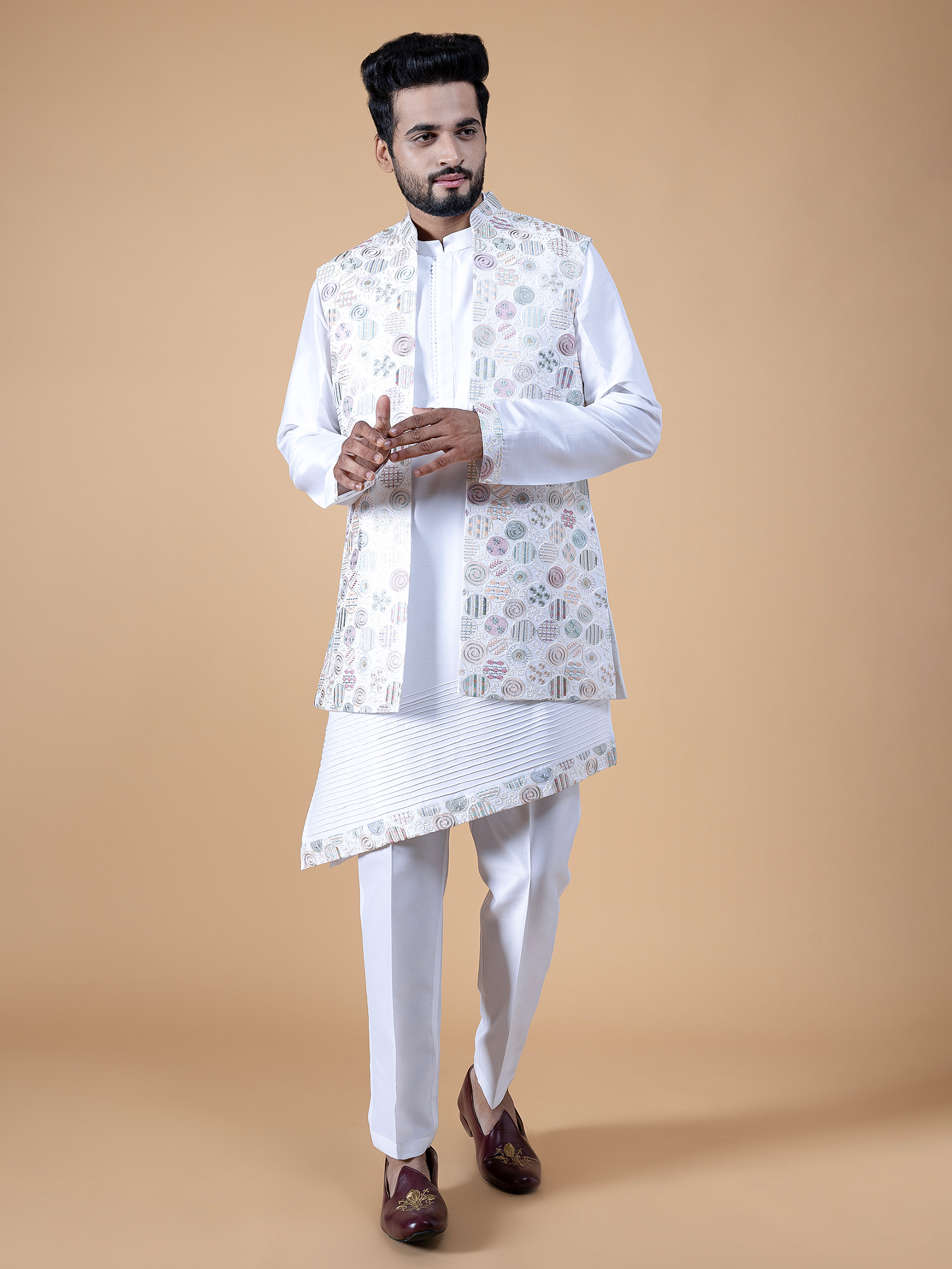 White Embroidery Waistcoat Set G Mwcs G Nxt