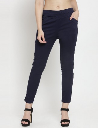  Solid navy cotton jeggings for womens