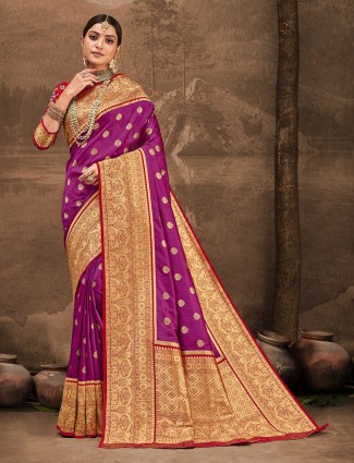 Alluring purple wedding session saree in banarasi silk
