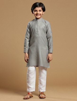 Amazing grey color cotton kurta suit for boys