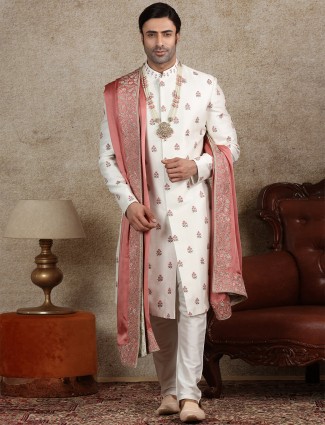 Amazing off white silk sherwani for wedding