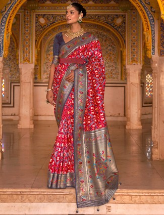 Amazing red patola printed silk saree for wedding