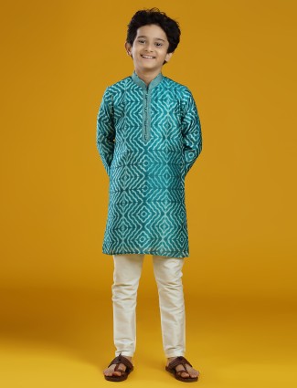 Amazing turquoise blue silk kurta suit for boys