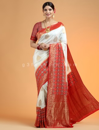 Amazing white wedding events sari in patola silk