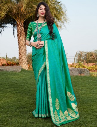 Aqua banarasi silk festive wear saree for women