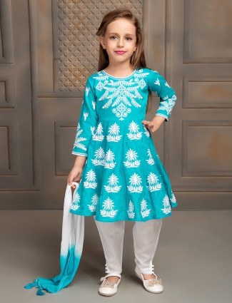 Aqua cotton embroidery salwar suit