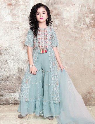 Aqua palazzo suit for little girls in georgette