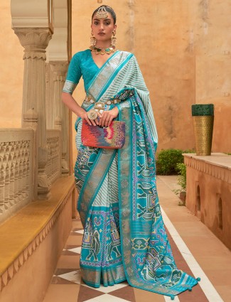 Aqua patola printed silk wedding saree - G3-WSA54483