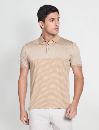 Arrow beige cotton stripe t shirt