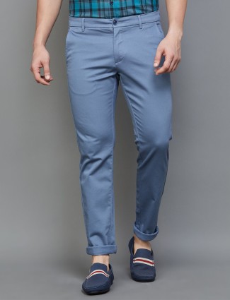 Arrow blue cotton solid trouser