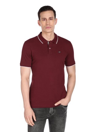 Arrow maroon plain cotton polo t shirt