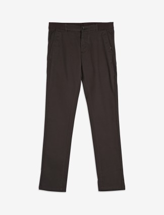 Arrow solid brown cotton trouser