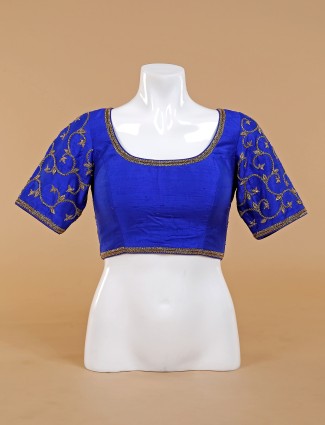 Attractive blue raw silk blouse