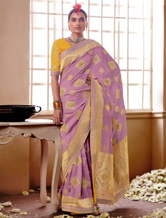 Attractive lilac purple silk saree for wedding