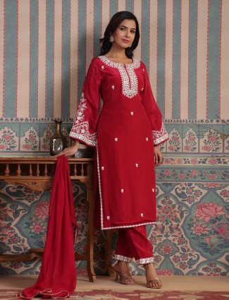 Attractive maroon silk kurti set