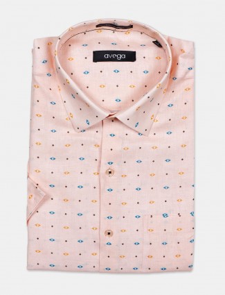 Avega formal peach printed linen shirt