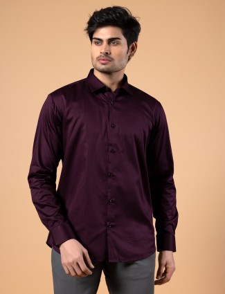 Avega full sleeves solid cotton purple shirt
