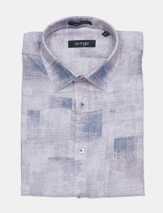 Avega light grey printed cotton formal shirt