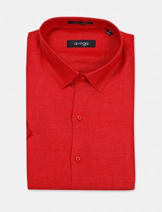 Avega linen red solid slim fit shirt