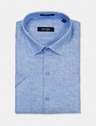 Avega linen solid blue shirt