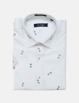 Avega white printed linen formal shirt
