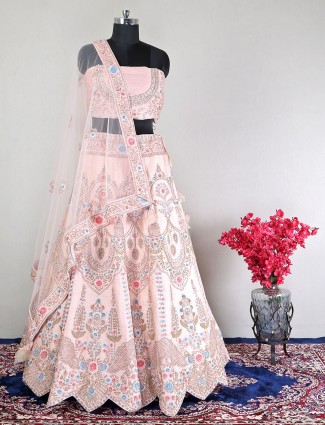 Baby pink wedding wear silk unstitched lehenga choli