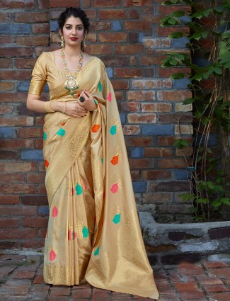 Banarasi silk saree in sober beige