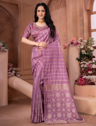 Beautiful mauve purple dola silk saree