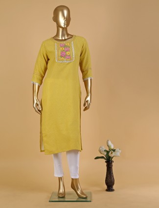 Beautiful mustard yellow cotton kurti with pant