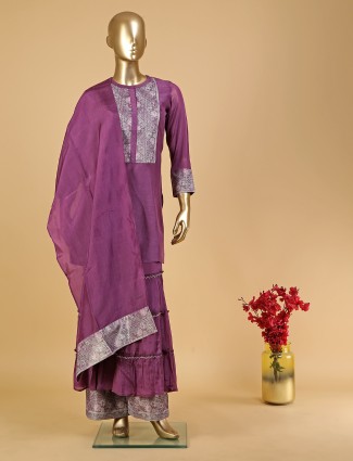 Beautiful purple silk sharara suit