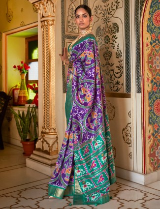 Beautiful purple wedding wear printed silk saree
