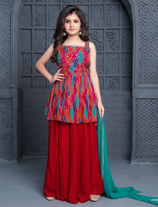 Beautiful red georgette palazzo suit