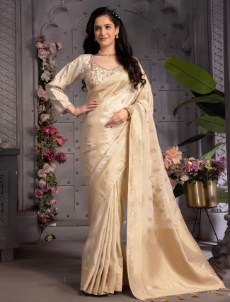 Beautiful tissue silk cream saree