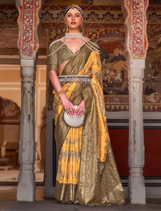 Beautiful yellow silk printed saree