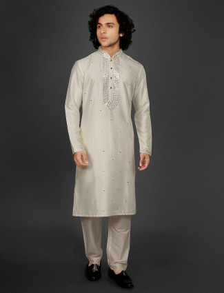 Beige cotton silk kurta suit for festivals