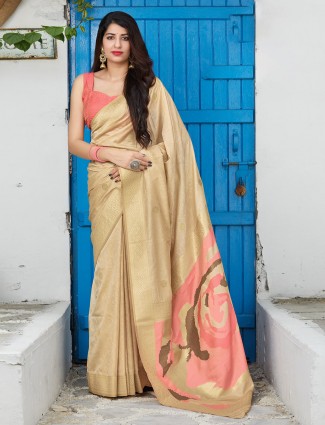 Beige wedding banarasi silk saree