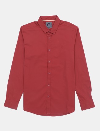Being Human plain brick red cotton casual shirt