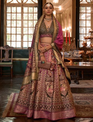 Black and pink wedding lehenga choli in silk