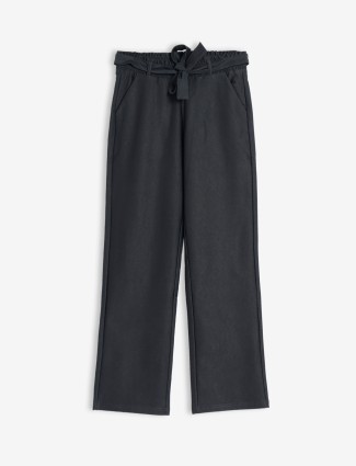 Black cotton plain casual pant