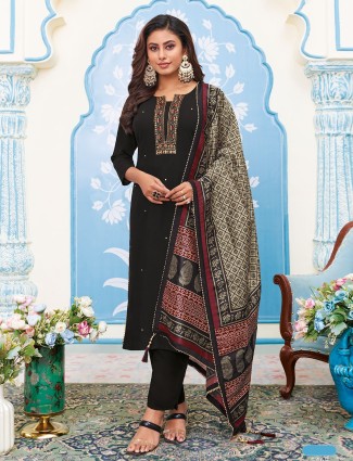 Black cotton silk salwar suit with dupatta