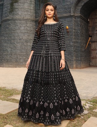 Black georgette girls gown for reception