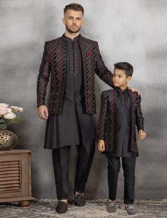Black silk father and son indowestern