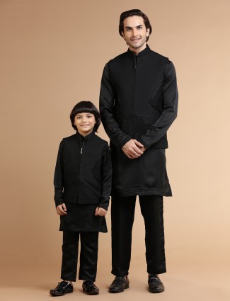 Black silk father and son waistcoat set