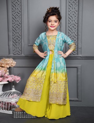 Blue and yellow georgette palazzo suit