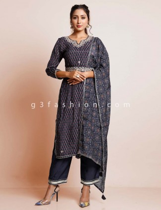 Blue cotton festive wear salwar kameez
