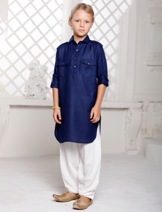 Blue cotton pathani suit for festive
