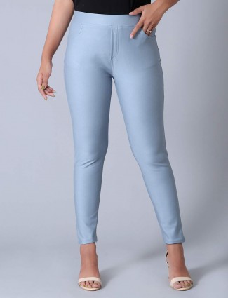 Blue solid cotton jeggings