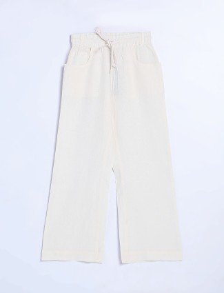Boom white cotton ankle length pant