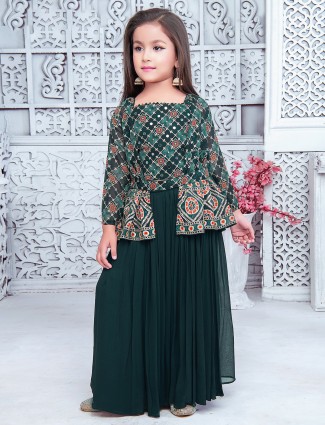 Bottle green georgette palazzo suit for festive