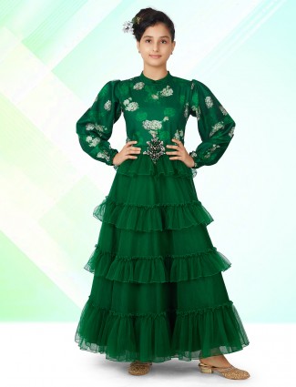 Amazing green printed gown for girls